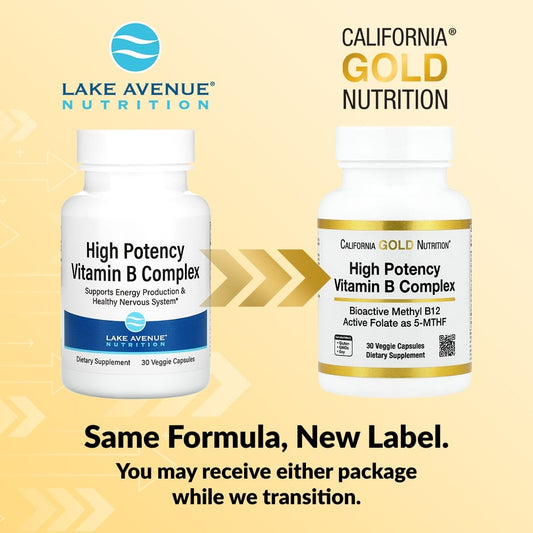 California Gold Nutrition, High Potency Vitamin B Complex with Methyl Folate & Methyl B12, 30 Veggie Capsules