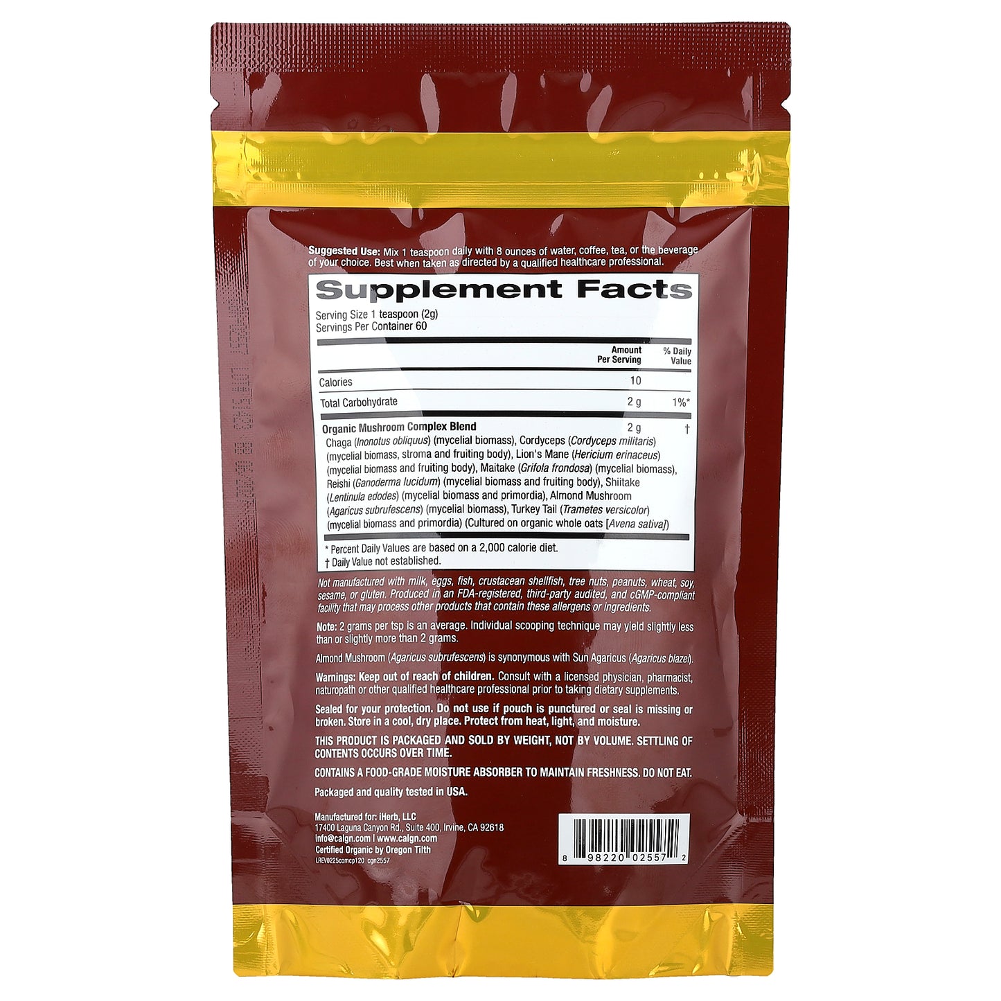 California Gold Nutrition, Certified Organic Mushroom Complex Powder, 4.2 oz (120 g)