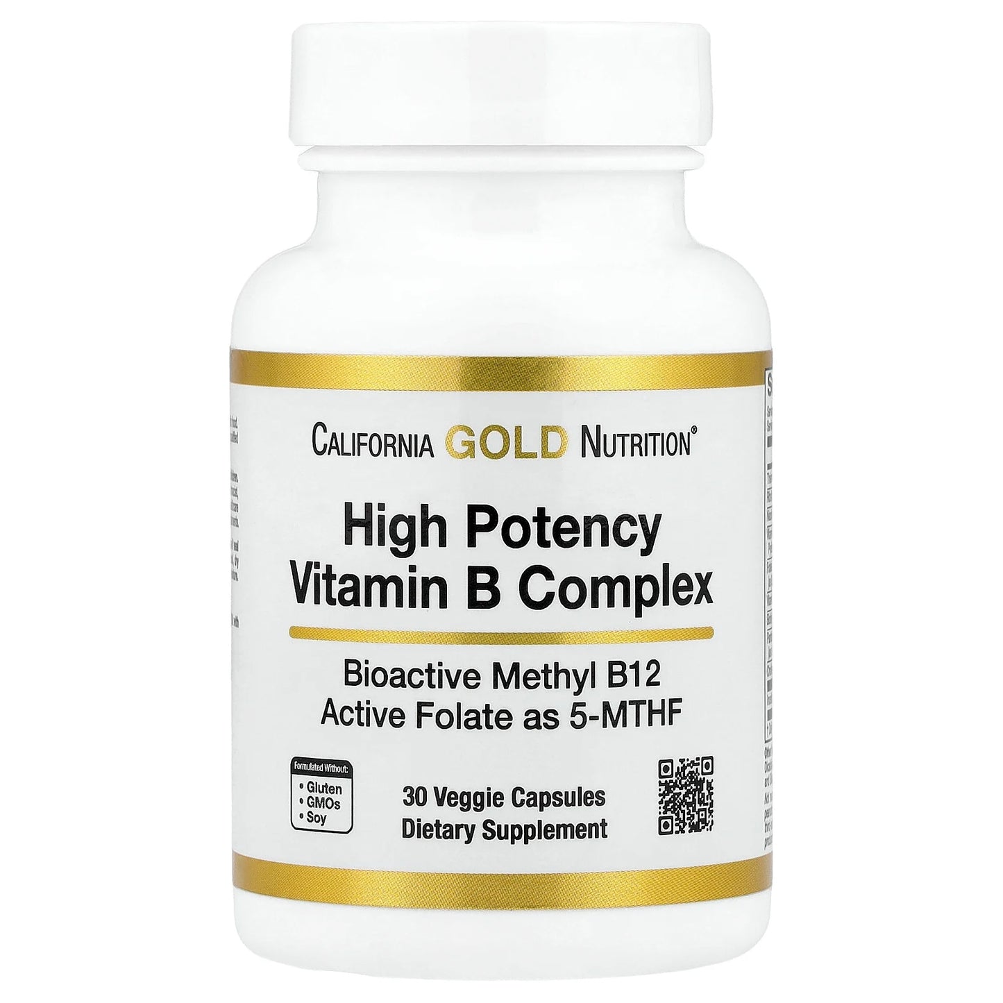 California Gold Nutrition, High Potency Vitamin B Complex with Methyl Folate & Methyl B12, 30 Veggie Capsules