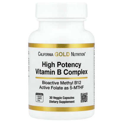 California Gold Nutrition, High Potency Vitamin B Complex with Methyl Folate & Methyl B12, 30 Veggie Capsules