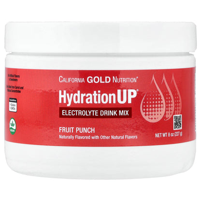 California Gold Nutrition, Beverages, HydrationUP®, Electrolyte Drink Mix with Calcium, Potassium, Vitamin C, and Vitamin E, Fruit Punch, 8 oz (227 g)