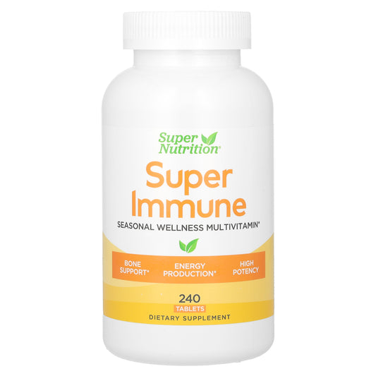 Super Nutrition, Super Immune, Immune-Strengthening Multivitamin with Glutathione, High-Potency Vitamins, Minerals and Herbs, 240 Tablets