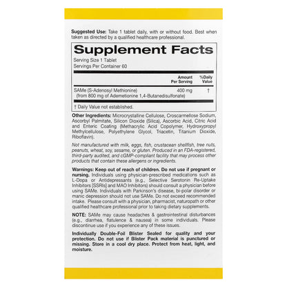 California Gold Nutrition, SAMe, Butanedisulfonate, 400 mg, 60 Enteric Coated Tablets