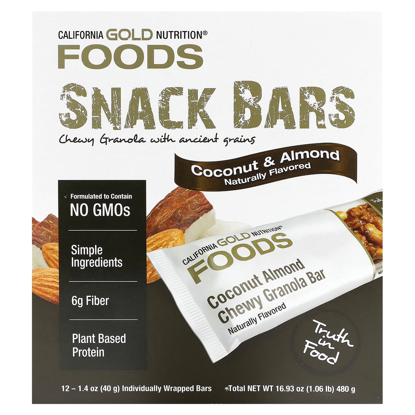 California Gold Nutrition, FOODS - Coconut Almond Chewy Granola Bars, 12 Bars, 1.4 oz (40 g) Each