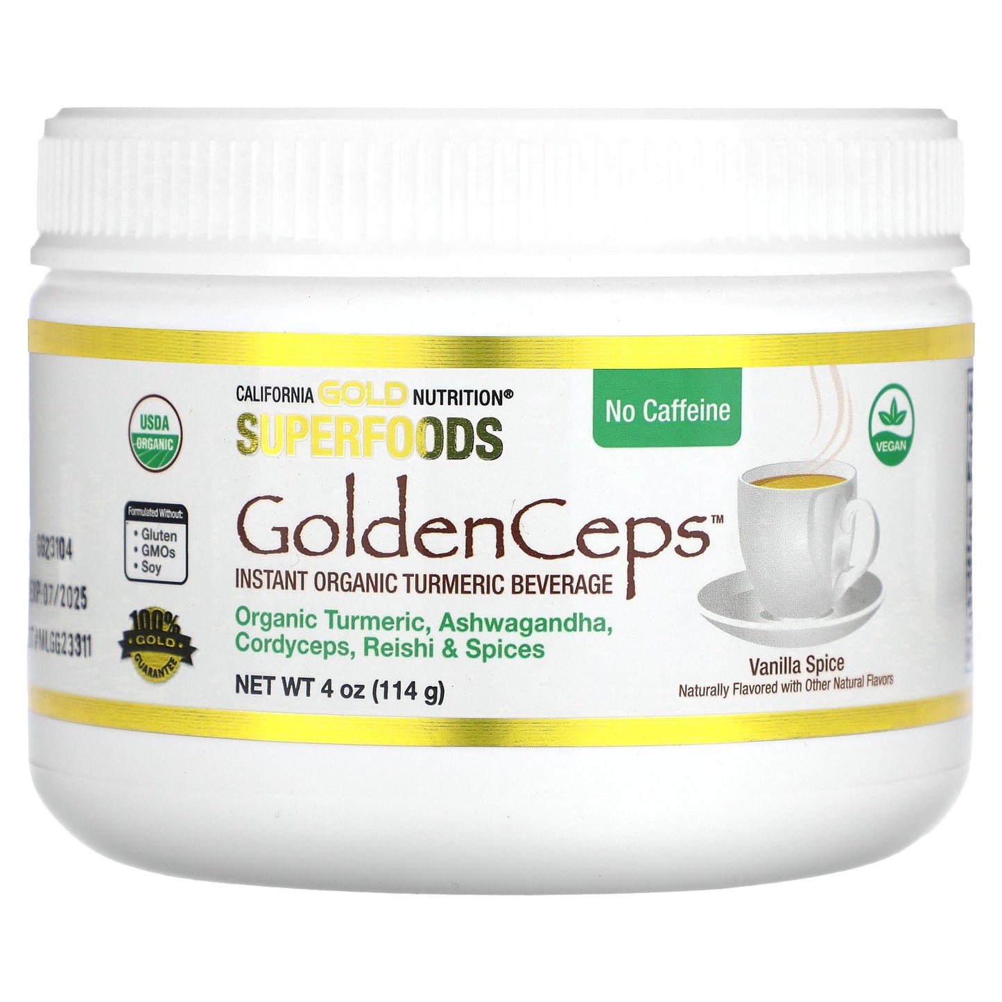 California Gold Nutrition, Superfoods, GoldenCeps, Organic Turmeric with Adaptogens, 4 oz (114 g)