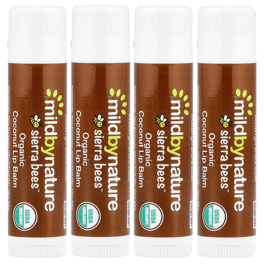 Mild By Nature, Sierra Bees™, Organic Lip Balms, Coconut, 4 Pack, 0.15 oz (4.25 g) Each
