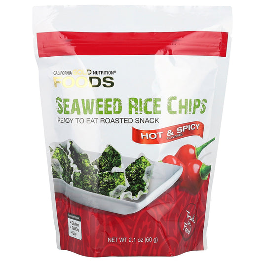 California Gold Nutrition, FOODS, Seaweed Rice Chips, Hot & Spicy, 2.1 oz (60 g)