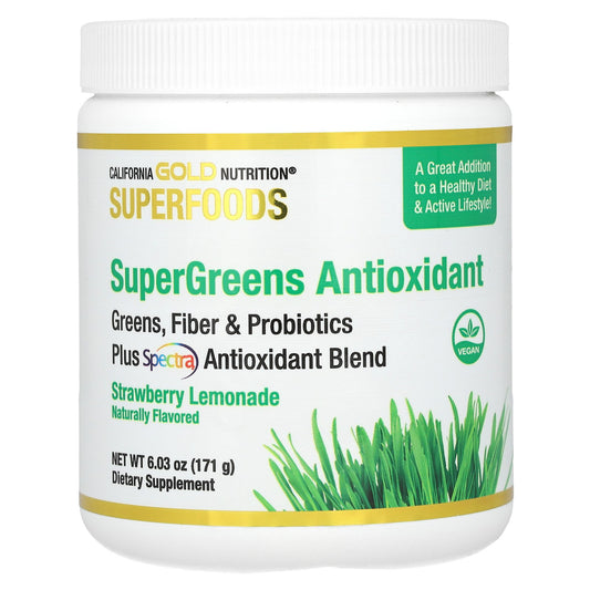 California Gold Nutrition, SUPERFOOD - Supergreens Antioxidant, Strawberry Lemonade, 6.03 oz (171 g)