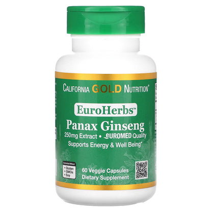 California Gold Nutrition, Panax Ginseng Extract, EuroHerbs, European Quality, 250 mg, 60 Veggie Capsules