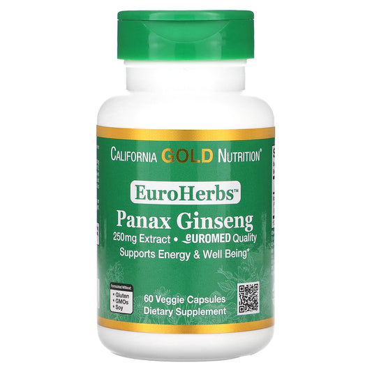 California Gold Nutrition, EuroHerbs, Panax Ginseng Extract, European Quality, 250 mg, 60 Veggie Capsules