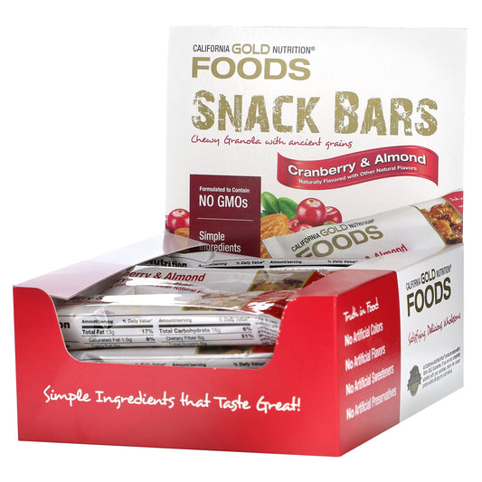 California Gold Nutrition, FOODS - Cranberry & Almond Chewy Granola Bars, 12 Bars, 1.4 oz (40 g) Each