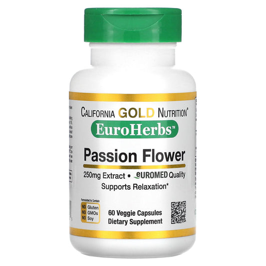 California Gold Nutrition, EuroHerbs, Passion Flower,  Euromed Quality, 250 mg, 60 Veggie Capsules