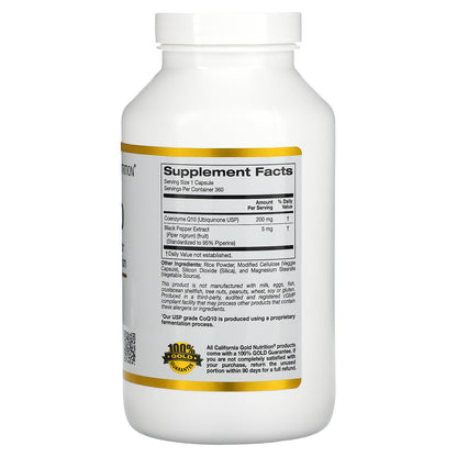 California Gold Nutrition, CoQ10 USP with Bioperine, 200 mg, 360 Veggie Capsules