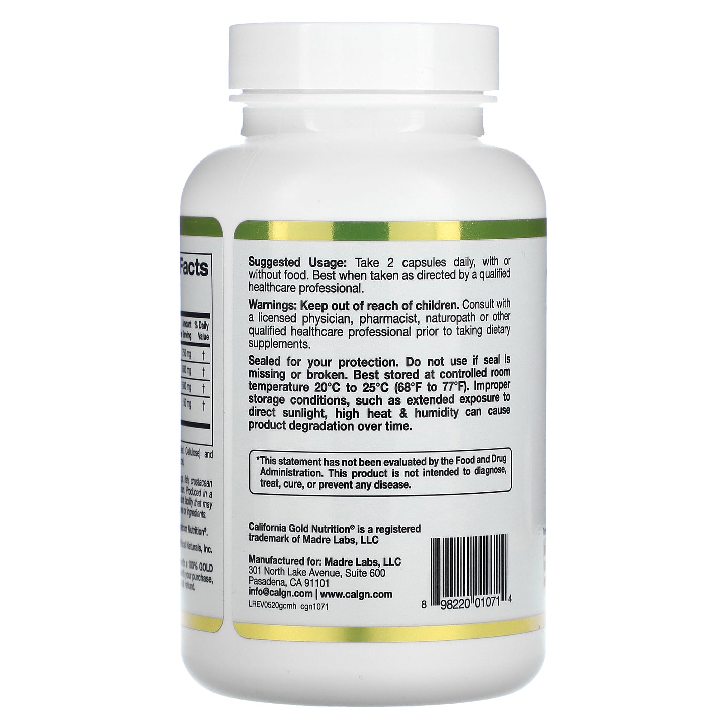 California Gold Nutrition, Glucosamine, Chondroitin, MSM Plus Hyaluronic Acid, 120 Veggie Caps