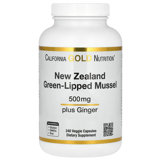 California Gold Nutrition, New Zealand Green-Lipped Mussel Plus Ginger, 500 mg, 240 Veggie Capsules