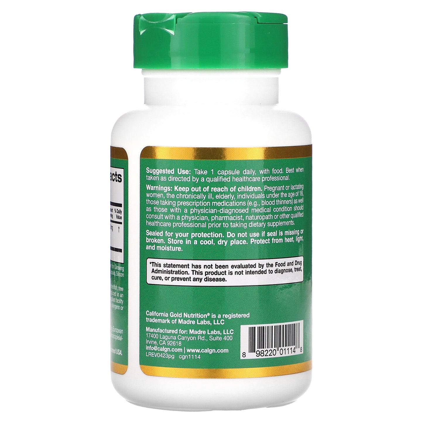 California Gold Nutrition, EuroHerbs™, Panax Ginseng Extract, Euromed Quality, 250 mg, 60 Veggie Capsules