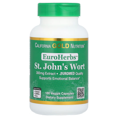 California Gold Nutrition, EuroHerbs, St. John's Wort Extract, Euromed Quality, 300 mg, 180 Veggie Capsules
