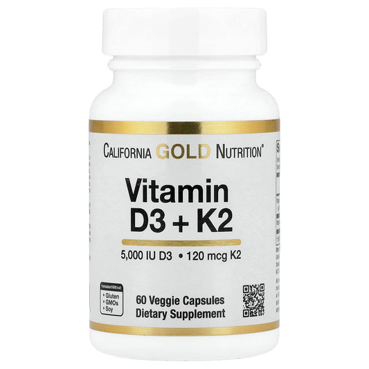 California Gold Nutrition, Vitamin D3 + K2 as MK-7, 60 Veggie Capsules