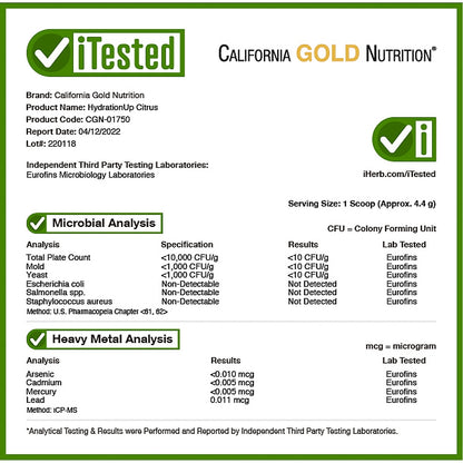 California Gold Nutrition, HydrationUP®, Electrolyte Drink Mix with Calcium, Potassium, Vitamin C, and Vitamin E, Citrus, 8 oz (227 g)