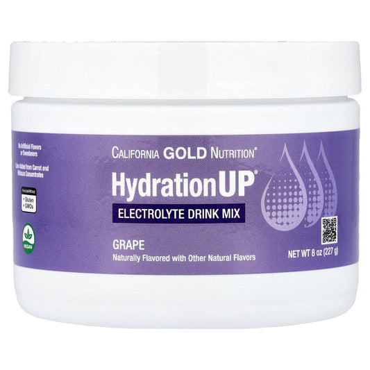 California Gold Nutrition, HydrationUP®, Electrolyte Drink Mix with Calcium, Potassium, Vitamin C, and Vitamin E, Grape, 8 oz (227 g)