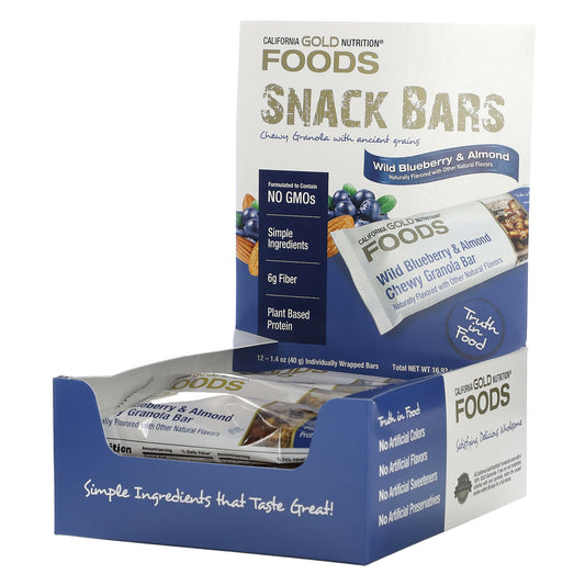 California Gold Nutrition, Wild Blueberry & Almond Chewy Granola Bars, 12 Bars, 1.4 oz (40 g) Each