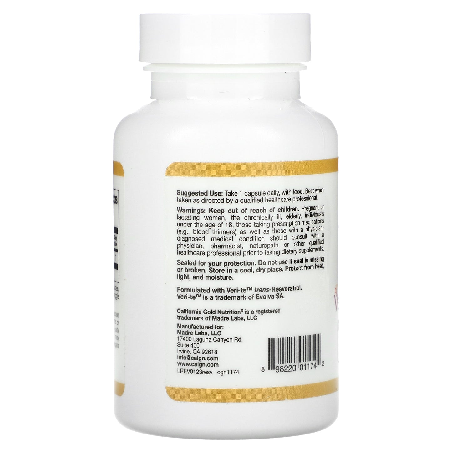 California Gold Nutrition, trans-Resveratrol, 200 mg, 60 Veggie Capsules