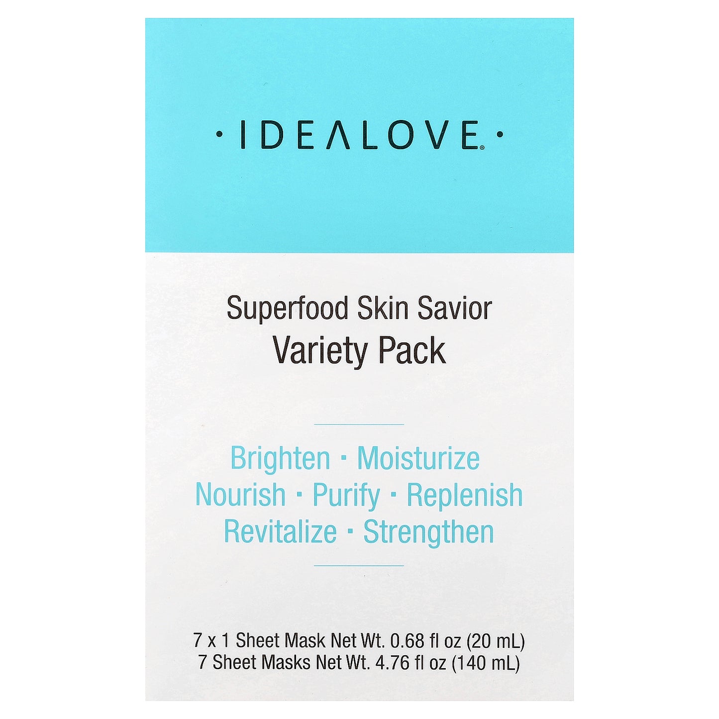 Idealove, Superfood Skin Savior Beauty Masks, Variety Pack, 7 Sheets, 0.68 fl oz (20 ml) Each