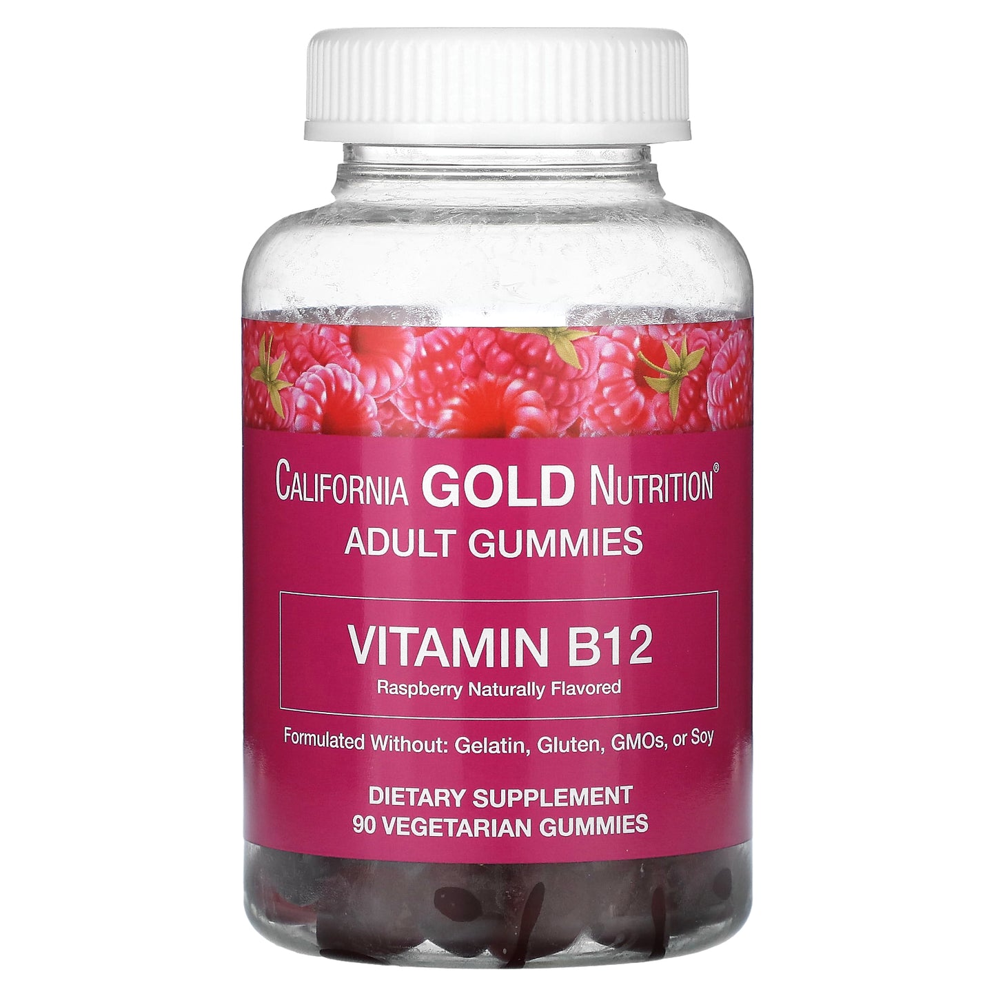 California Gold Nutrition, Vitamin B12 Gummies, Natural Raspberry Flavor, Gelatin Free, 3,000 mcg, 90 Gummies (1500 mcg per Gummy)
