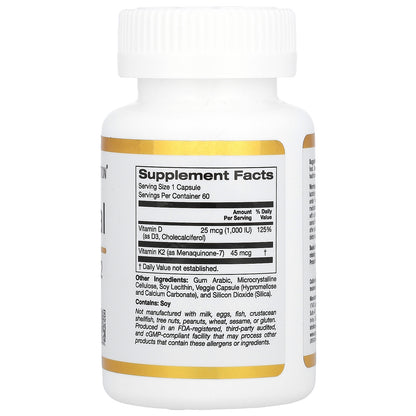California Gold Nutrition, Liposomal Vitamin K2+ D3, 60 Veggie Capsules