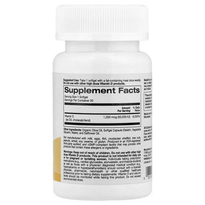 California Gold Nutrition, SimplyOne®, Vitamin D3, 1,250 mcg (50,000 IU), 50 Softgels