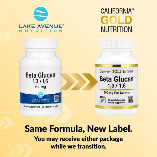 California Gold Nutrition, Beta Glucan 1-3, 1-6, 200 mg, 60 Veggie Capsules