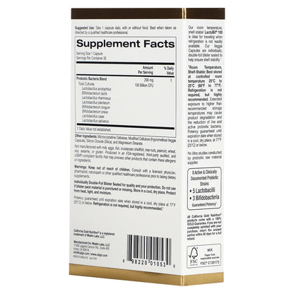 California Gold Nutrition, LactoBif® 100 Probiotics, 100 Billion CFU, 30 Veggie Capsules