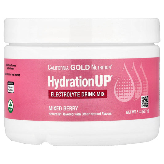 California Gold Nutrition, HydrationUP®, Electrolyte Drink Mix with Calcium, Potassium, Vitamin C, and Vitamin E, Mixed Berry, 8 oz (227 g)