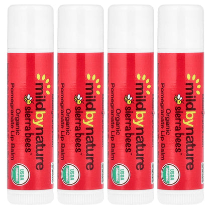 Mild By Nature, Sierra Bees™, Organic Lip Balms, Pomegranate, 4 Pack, 0.15 oz (4.25g) Each