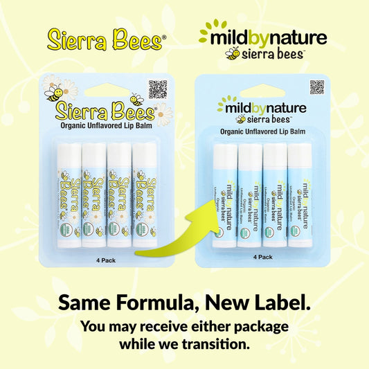 Mild By Nature, Sierra Bees™, Organic Lip Balms, Unflavored, 4 Pack, 0.15 oz (4.25 g) Each