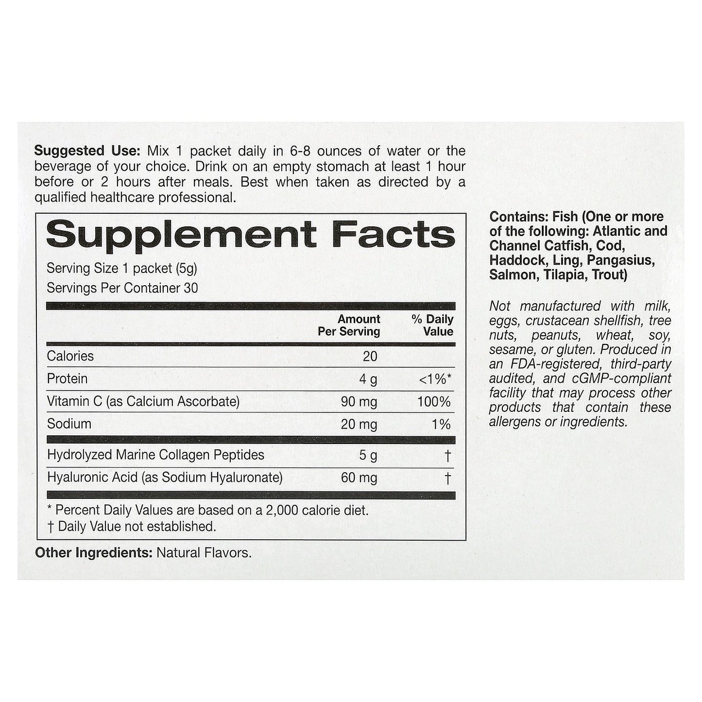 California Gold Nutrition, Marine Collagen Peptides Plus Vitamin C and Hyaluronic Acid, Lemon, 30 Packets, 0.19 oz (5.38 g) Each