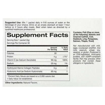 California Gold Nutrition, Marine Collagen Peptides Plus Vitamin C and Hyaluronic Acid, Lemon, 30 Packets, 0.19 oz (5.38 g) Each