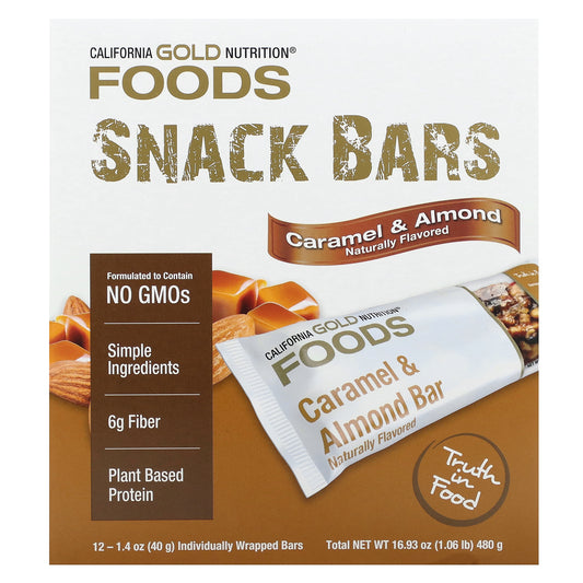 California Gold Nutrition, FOODS - Caramel Almond Bars, 12 Bars, 1.4 oz (40 g) Each
