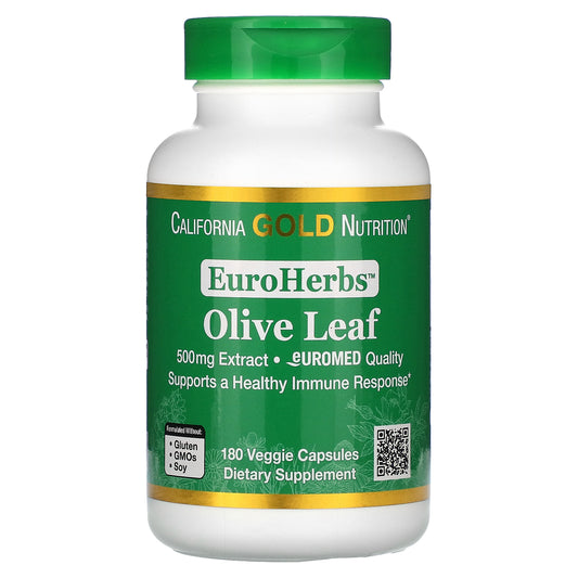 California Gold Nutrition, EuroHerbs, Olive Leaf Extract, European Quality, 500 mg, 180 Veggie Capsules