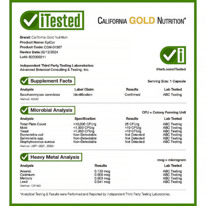California Gold Nutrition, EpiCor, Dried Yeast Fermentate, 500 mg, 30 Veggie Capsules
