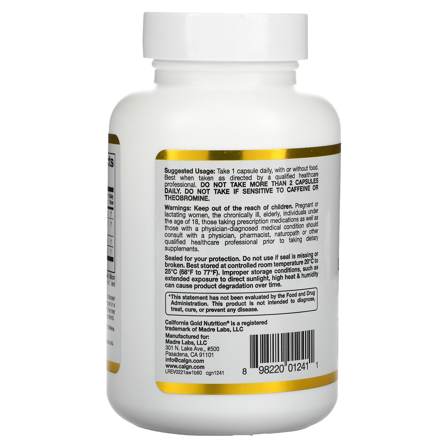 California Gold Nutrition, TheanineUP™, L-Theanine & Caffeine Plus Cocoa, and Matcha, 60 Veggie Capsules