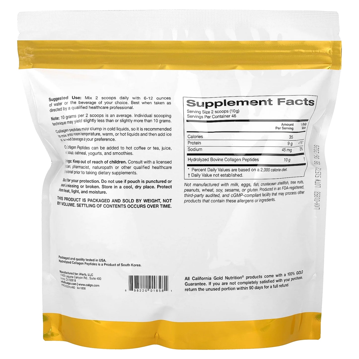 California Gold Nutrition, Hydrolyzed Collagen Peptides, Type I & III, Unflavored, 1.01 lb (460 g)