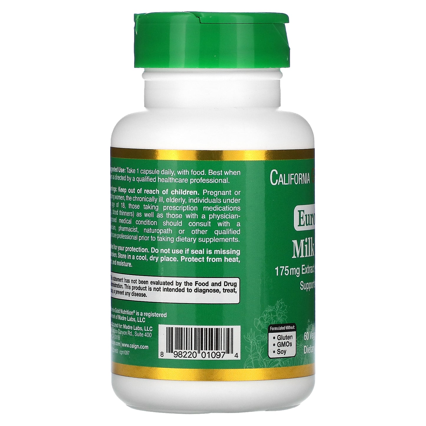 California Gold Nutrition, EuroHerbs, Milk Thistle Extract, Euromed Quality, 175 mg, 60 Veggie Capsules