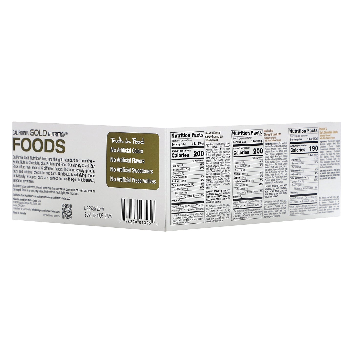 California Gold Nutrition, FOODS - Variety Pack Snack Bars, 12 Bars, 1.4 oz (40 g) Each