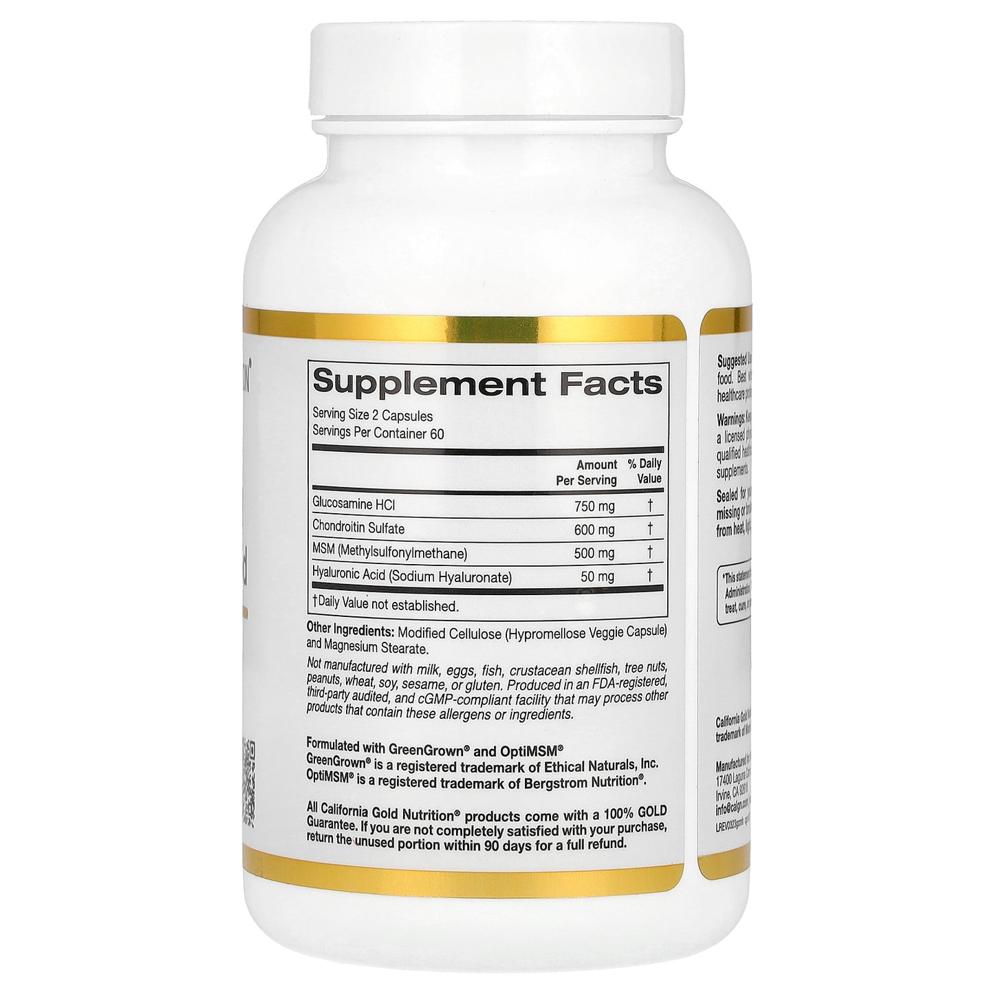California Gold Nutrition, Glucosamine, Chondroitin, MSM Plus Hyaluronic Acid, 120 Veggie Caps