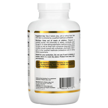 California Gold Nutrition, Organic Spirulina with Phycocyanin, Chlorophyll, and Carotenoids, 720 Tablets