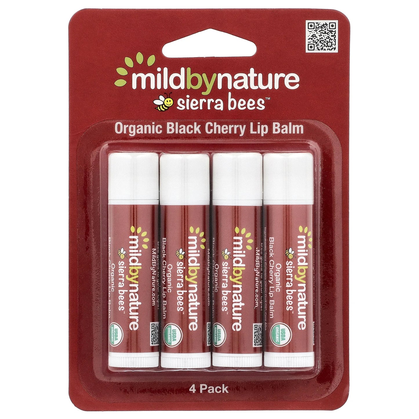 Mild By Nature, Sierra Bees™, Organic Lip Balms, Black Cherry, 4 Pack, 0.15 oz (4.25 g) Each