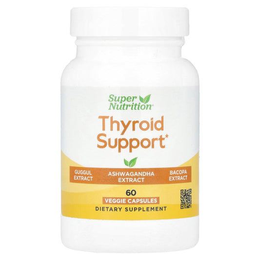Super Nutrition, Thyroid Support with Guggul, Ashwagandha, Bacopa and Green Tea Extracts, 60 Veggie Capsules