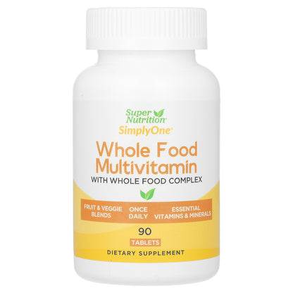 Super Nutrition, SimplyOne®, Whole Food Multivitamin with Vitamin A, C, Minerals, and Enzymes, 90 Tablets
