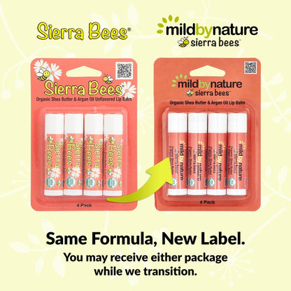 Mild By Nature, Sierra Bees™, Organic Lip Balms, Shea Butter & Argan Oil, 4 Pack, 0.15 oz (4.25 g) Each